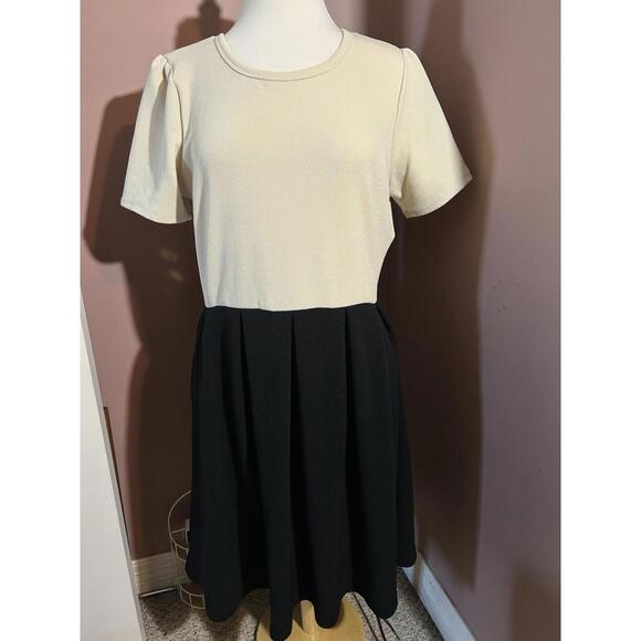 LulaRoe Amelia Fit And Flare Dress Womens 2XL Colorblock Beige Black - Picture 1 of 9